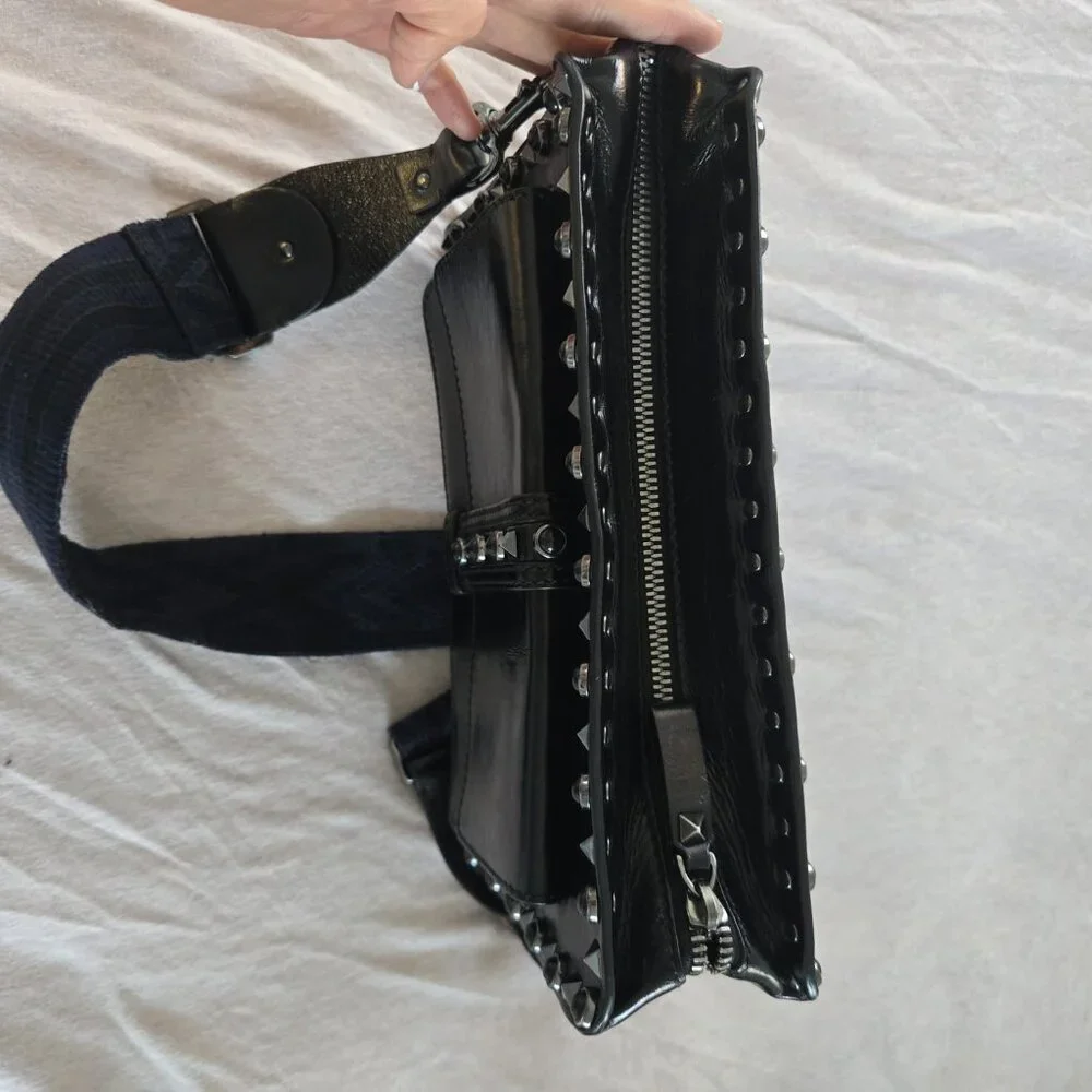 Valentino Garavani Black Rockstud Rolling Bag with Guitar Strap - Picture 2 of 7